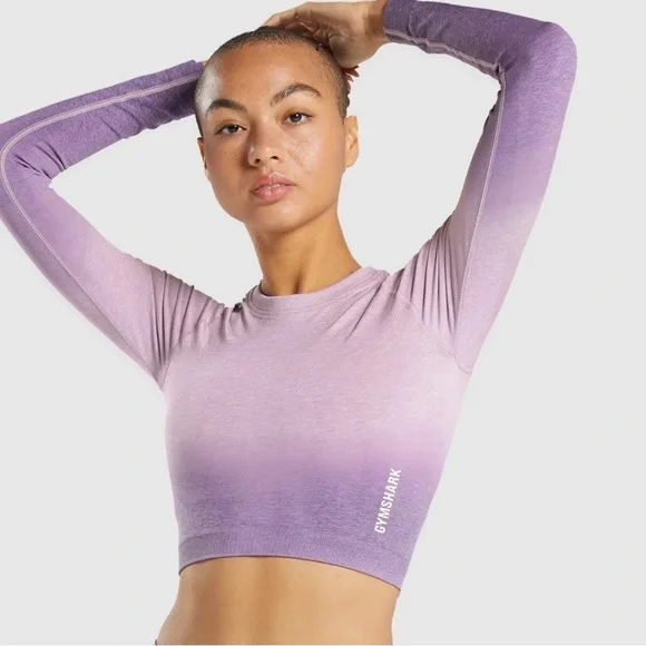 Two!! Gymshark Adapt Ombre Seamless Long Sleeve Crop Tops TWO Size Small XSmall - Picture 2 of 6